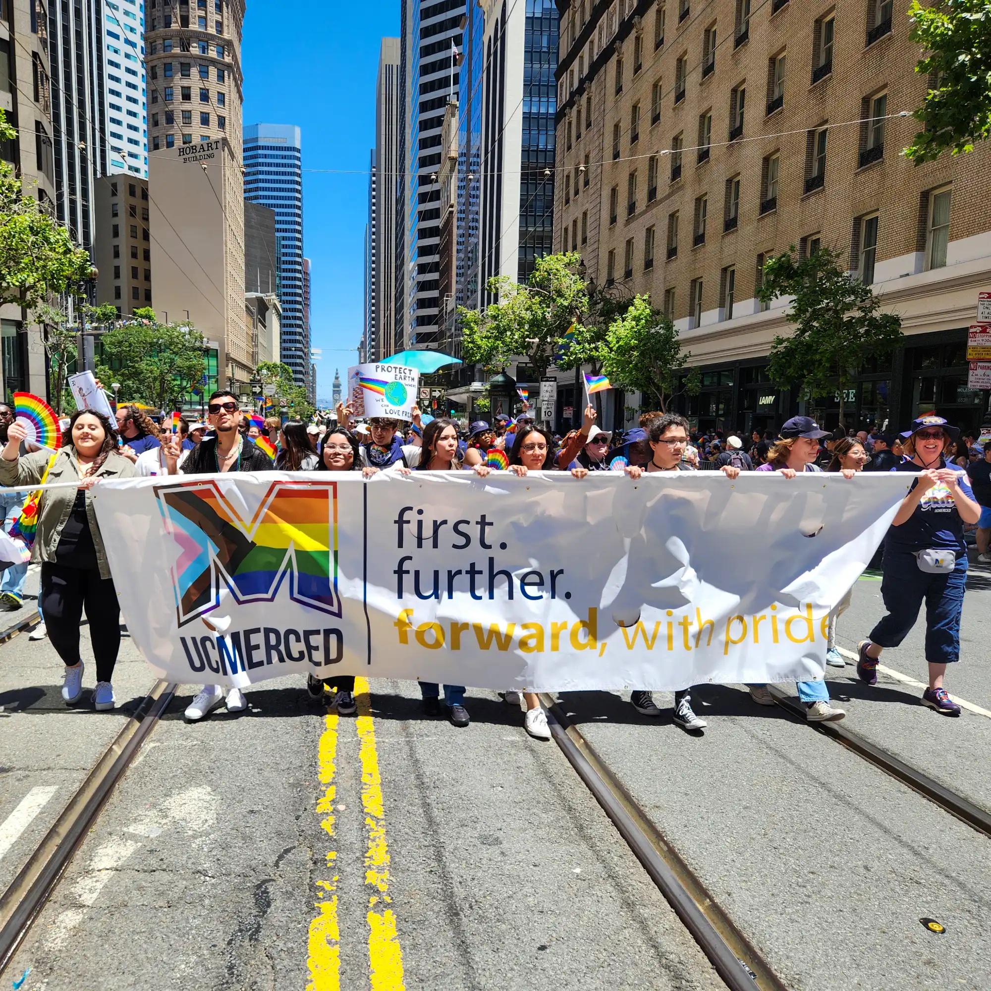 UC Merced community members marching in San Francisco Pride.